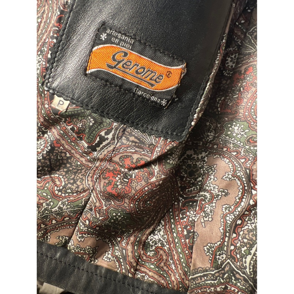 Vintage Gerome Barcelona Black Lambskin Leather Paisley Lined Jacket 80s Chevron - Picture 12 of 14